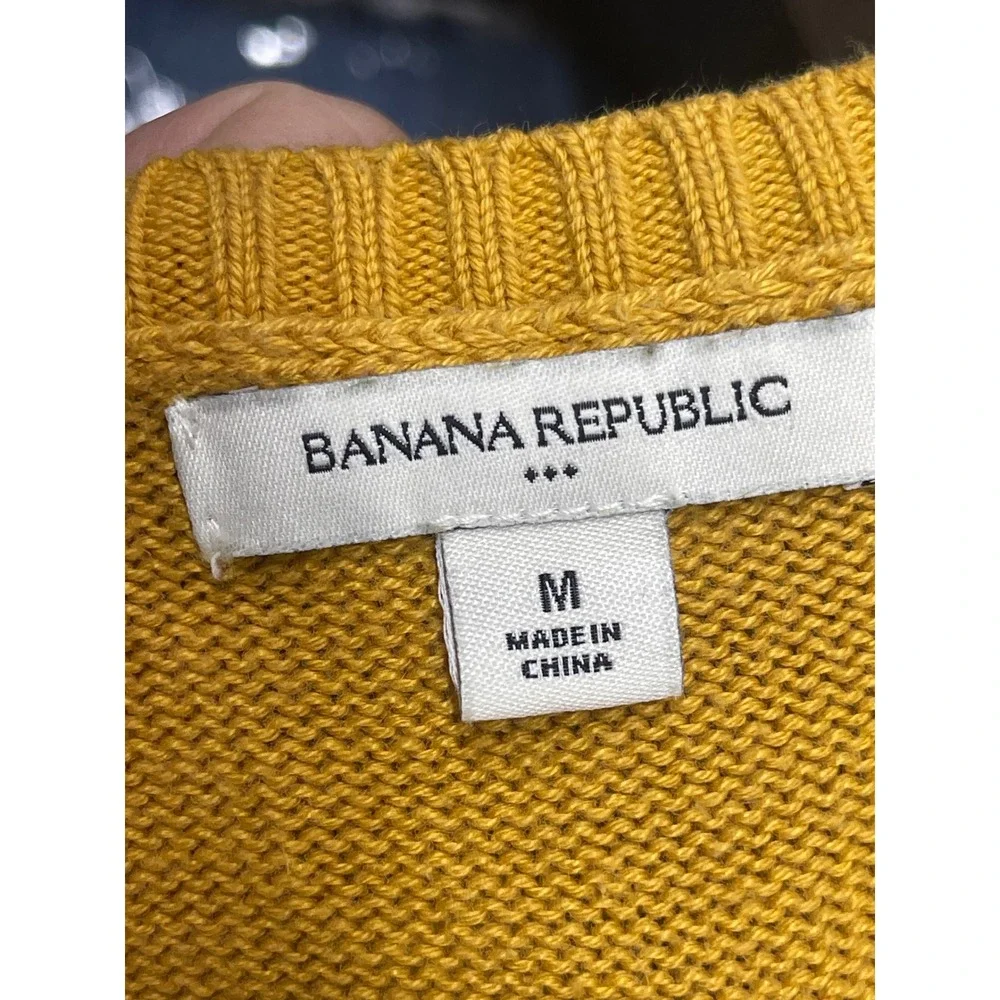 Banana Republic Womens Yellow Cable Knit Short Sleeve Cardigan Sweater Size M
